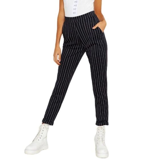 Boohoo Women's Black White High Waist Pinstripe Pants US 8 - Picture 1 of 11
